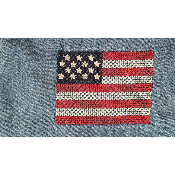 Vintage Agapo Bib Overalls Womens Med Crop Capri Embroidered Flag 4th July Y2K - Picture 10 of 11